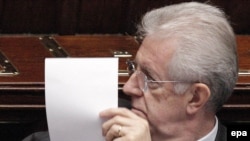 Italian Prime Minister Mario Monti during the reading of his government's program in parliament on November 18.