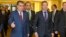NATO Secretary-General Anders Fogh Rasmussen (right) welcomes Tajik President Emomali Rahmon in Brussels.