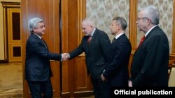 Armenia - President Serzh Sargsian meets the OSCE Minsk Group co-chairs in Yerevan, 27 March 2017.