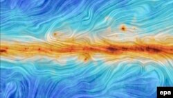 SPACE MAGNETIC FIELD -- A handout picture made available by the European Space Agency (ESA) and the Planck Collaboration on 20 December 2014 shows the interaction between interstellar dust in the Milky Way and the structure of our Galaxy’s magnetic field,