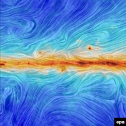 Поляризация галактической пыли Млечного пути магнитным полем. Изображение телескопа Planck