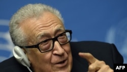 International envoy for Syria Lakhdar Brahimi at Syrian peace talks in Geneva.