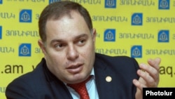 Armenia -- Hovhannes Sahakian, a parliament deputy from the ruling Republican Party, at a press conference, Yerevan, 26Mar2012.