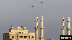 Russian warplanes fly in the sky over the Mediterranean coastal city of Latakia, January 28, 2016