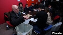 Armenia - Members of a precinct commission count ballots cast in a constitutional referendum, Yerevan, 6Dec2015.