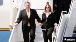 U.S. Secretary of State Mike Pompeo disembark from their aircraft upon their arrival at Beirut airport. March 22, 2019