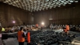 Bucharest earthquake. One hundred black bags symbolizing as many possible victims in the show "The Unknown Earthquake" organized by ReRise