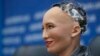 UKRAINE -- The robot Sophia reacts during a press conference in Kyiv, October 11, 2018