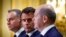 Polish President Andrzej Duda (left), French President Emmanuel Macron (center), and German Chancellor Olaf Scholz attend a joint press conference on June 12 at the Elysee Palace in Paris. 