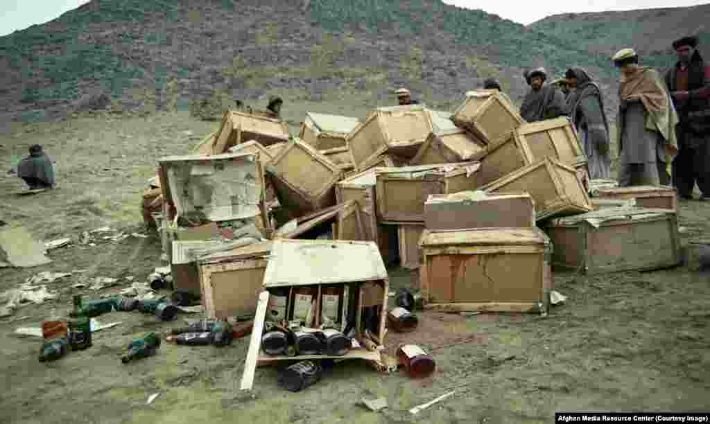 Alcohol seized by a mujahedin group, probably before being destroyed.