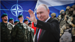 Коллаж: президент России Владимир Путин, солдаты НАТО, российские военные 
