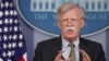 U.S. National Security Advisor John Bolton answers questions from reporters after announcing that the U.S. will withdraw from the Vienna protocol and the 1955 "Treaty of Amity" with Iran. October 3, 2018