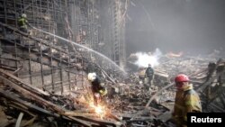 Вогонь повністю знищив концертну залу у підмосковному «Крокус Сіті Холі», де 23 березня був скоєний терористичний акт. Росія, 2024 рік