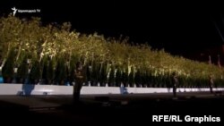 Armenia -- Pine trees in Republic Square. 21Sept.,2021