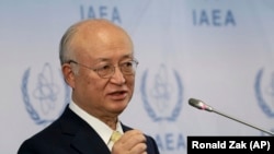 AUSTRIA -- Director General of the International Atomic Energy Agency, IAEA, Yukiya Amano addresses the media during a news conference after a meeting of the IAEA board of governors at the International Center in Vienna, November 23, 2017