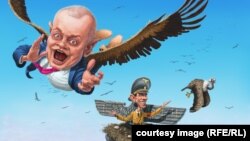 Karikatura Andreja Levčenka na temu informacione kampanje Rusije - 