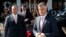 Kosovar Prime Minister Hashim Thaci (right) arrives for the talks in Brussels on April 2.