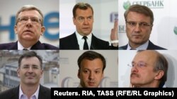 The beleagured Westernizers (clockwise from top left): Aleksei Kudrin, Dmitry Medvedev, German Gref, Sergei Aleksashenko, Arkady Dvorkovich, and Sergei Guriyev.