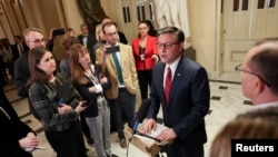 აშშ-ის კონგრესის წარმომადგენელთა პალატის სპიკერი მაიკ ჯონსონი ჟურნალისტებთან. 3 თებერვალი, 2026 წელი. ვაშინგტონი