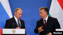 Premierul Viktor Orban cu președintele rus Vladimir Putin la conferința de presă de la Budapesta