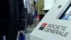 This photograph taken on November 23, 2017, shows the logo of French banking group Societe Generale at the Actionaria fair in Paris. / AFP PHOTO / ERIC PIERMONT