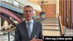 Președintele Letoniei, Edgars Rinkevics, în timpul interviului acordat RFE/RL.