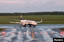 Минск әуежайына қонған Ryanair ұшағы. 23 мамыр 2021 жыл.