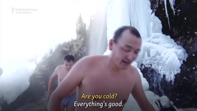 Freezing For Fitness Under A Kyrgyz Waterfall