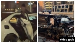 Алматыда үш адам қаза тапқан жол апатының кадрлары. Желіде тараған видеодан скриншот.