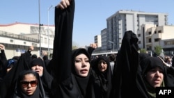 Iranian protestors demonstrate on September 25 in Tehran against Saudi Arabia after Iranians pilgrims were killed in a stampede at the annual hajj.