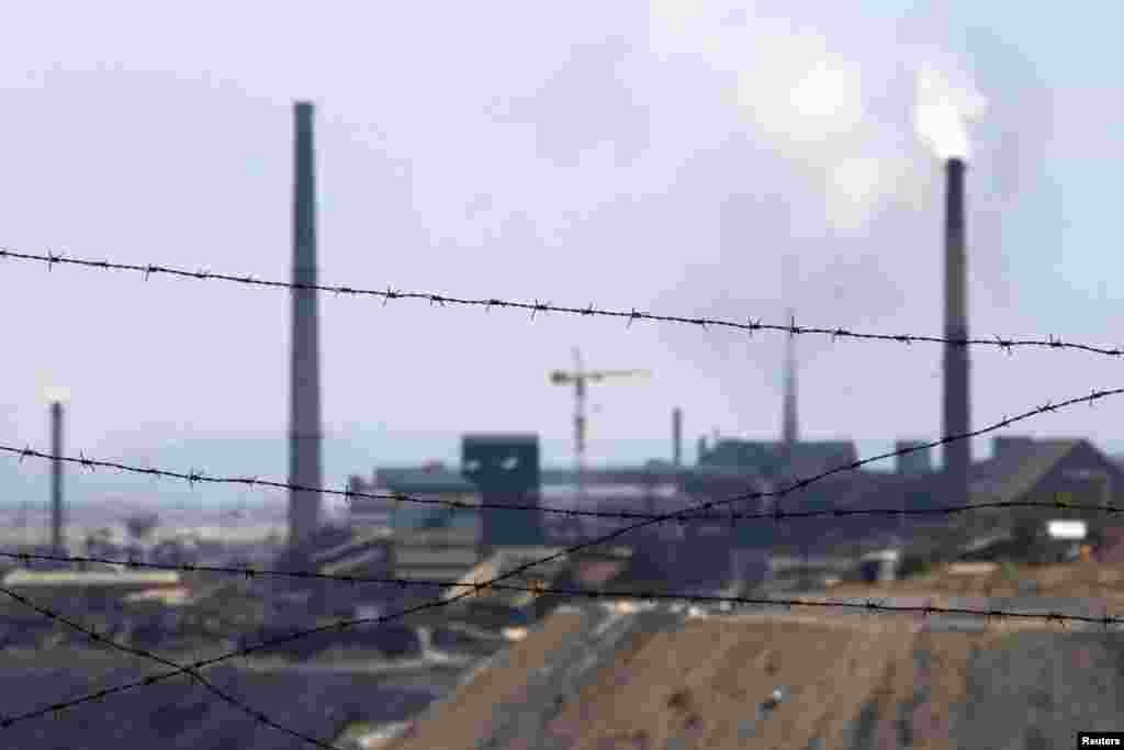 The chimneys of a copper foundry in the Serbian town of Bor