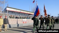 Armenia -- Russian troops in Armenia march at their headquarters in Gyumri, December 29, 2018.