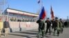 Armenia -- Russian troops in Armenia march at their headquarters in Gyumri, December 29, 2018.