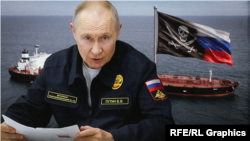 Коллаж: Владимир Путин и "теневой флот" России