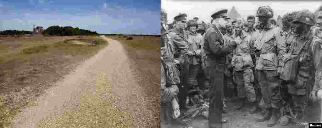 The supreme commander of the Allied forces in Europe, General Dwight D. Eisenhower, speaks with U.S. Army paratroopers at Greenham Common Airfield in England on June 5, a day before the D-Day landings.