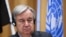SWEDEN -- United Nations' Secretary General Antonio Guterres holds a press conference following the Yemen peace consultations taking place at Johannesberg Castle in Rimbo, north of Stockholm, December 13, 2018