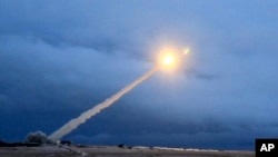 This screen shot purportedly shows a test launch in 2018 of what President Vladimir Putin said was the country's new nuclear-powered Burevestnik intercontinental cruise missile.