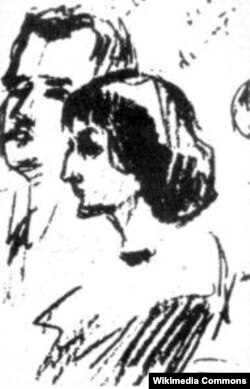 Михаил Лозинский и Анна Ахматова. Рисунок Сергея Городецкого. 1913 год