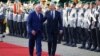 German President Frank-Walter Steinmeier (left) welcomes U.S. President Joe Biden at Bellevue Palace in Berlin on October 18.