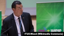 Lebanese IT Expert Nizar Zakka, a permanent US resident, he was detained in Iran in 2015 accused of being an American spy, here shown during a speech at (WSIS) Forum in 2015