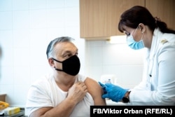 Hungarian Prime Minister Viktor Orban gets inoculated with the Chinese Sinopharm vaccine in February.