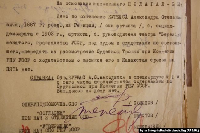 Документ із архіву КДБ. Сталінська «трійка» вирішила долю Леся Курбаса