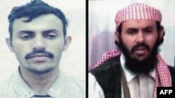 A combo photo shows two undated pictures of a military chief of the Al-Qaeda network in Yemen, identified as Qassim al-Raymi