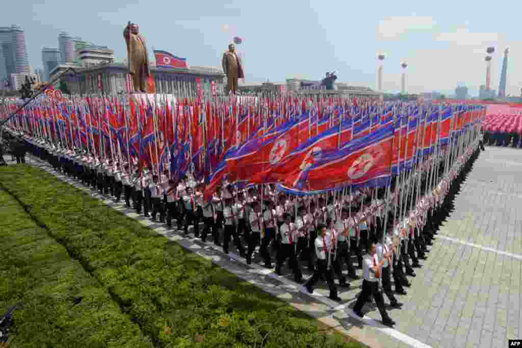 A parade in Kim Il Sung Square in the North Korean capital, Pyongyang, marked the 60th anniversary of the Korean war armistice. (AFP/Ed Jones)