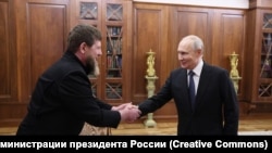 Рамзан Кадыров и Владимир Путин на встрече в Кремле 29 апреля
