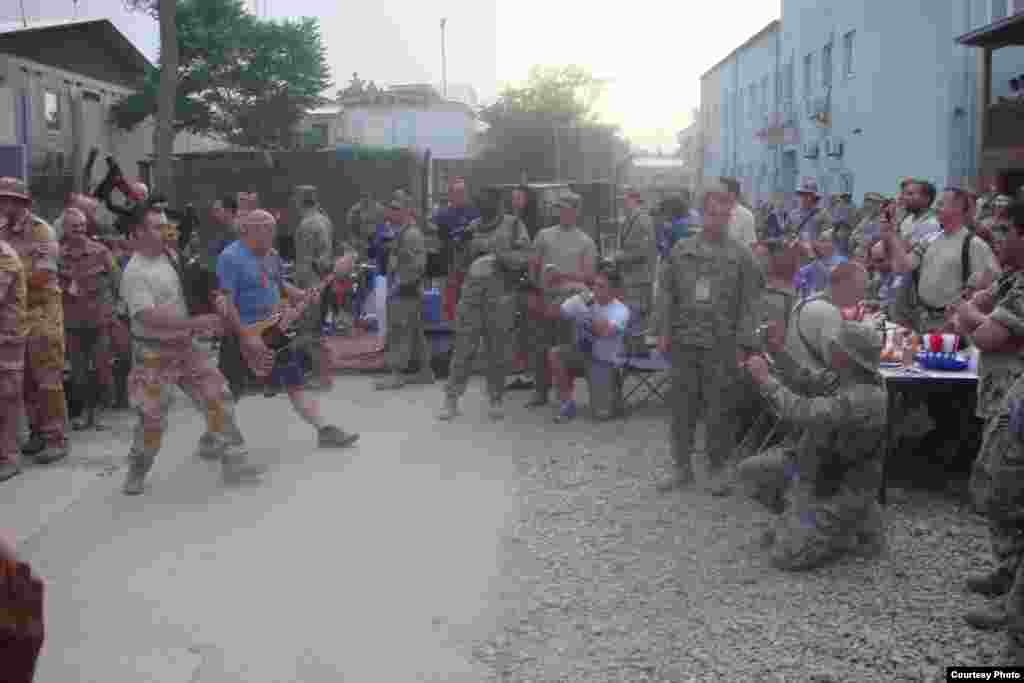 Two of our teammates who were famous for their Scottish rock songs and getups entertained the base at a Fourth of July barbecue. Life on a Forward Operations Base could be stressful (a car-borne suicide bomber once detonated at our heavily guarded gate, killing several soldiers, and we experienced some mortar shelling), but we were better off behind our walls and blast barriers than troops living in much smaller, exposed Command Outposts.