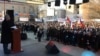 Armenian President Serzh Sarkisian (left) addresses an election campaign rally in Ararat on February 4. The election is widely seen as Sarkisian's to lose.