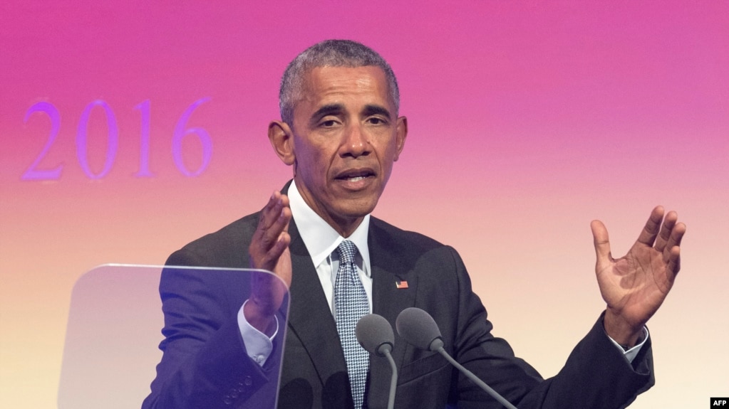 Former U.S. President Barack Obama speaks in Germany in May 2017.