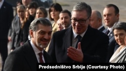 Predsednikm Gruzije Mihail Kavelašvili sa predsednikom Srbije Aleksandrom Vučićem tokom posete Beogradu, 18. decembra 2025.