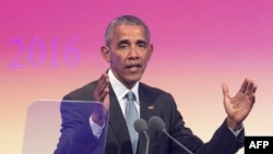 Former U.S. President Barack Obama speaks in Germany in May 2017.